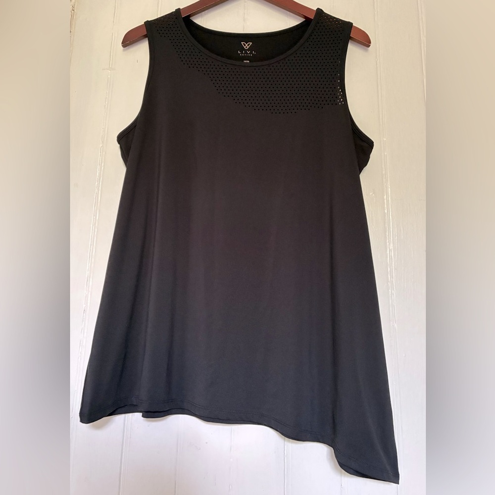 LIVI Active Black Asymmetrical Tank Top, Tunic Style, Breathable, sz 14/16